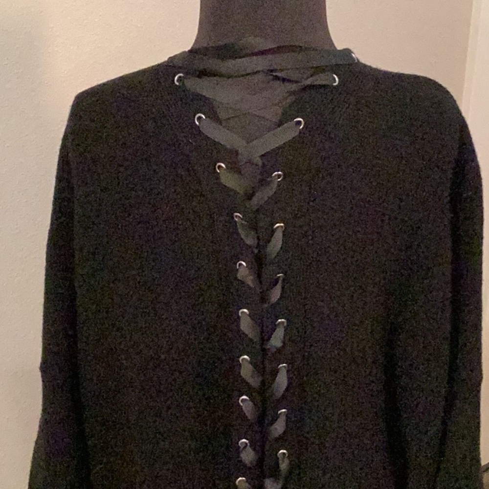 Black XL Wit & Wisdom cardigan, lace back detail.
